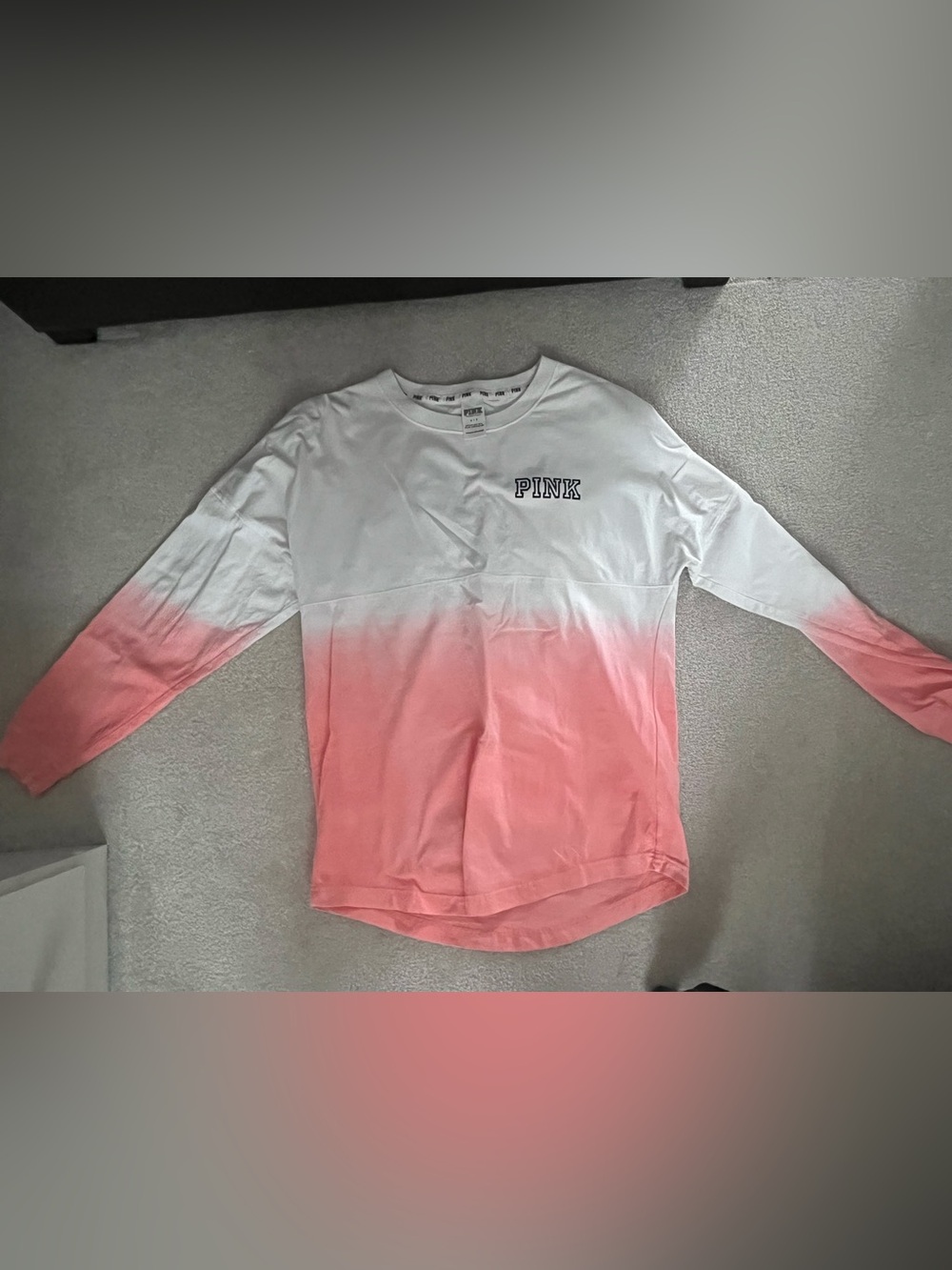 PINK Victoria's Secret White to Coral Pink Ombre Long Sleeve Tee